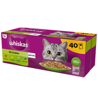 WHISKAS Adult Zakjes 40 x 85 g Gemengde smaken - natvoer voor volwassen katten in gelei (vleeswaren met: rund, kip, zalm, tonijn)