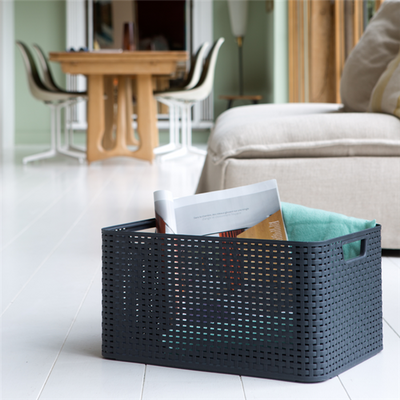 Curver Rattan Style Mand met deksel grijs S