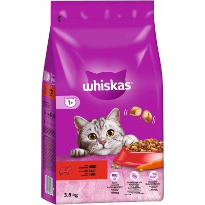 WHISKAS Adult 3.8 kg - droog compleetvoer voor volwassen katten, met heerlijk rundvlees + WHISKAS Adult 3.8 kg - droogvoer voor volwassen katten, met heerlijke kip