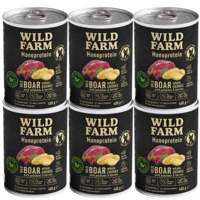 Wild Farm Monoprotein Wild Zwijn 6x400g hypoallergeen hondenvoer