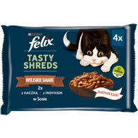 Felix Tasty Shreds Nat Kattenvoer met Eend en Kalkoen in Saus 4x80g