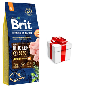 Brit Premium By Nature Junior M met Kip 15kg + GRATIS een verrassing voor je hond!