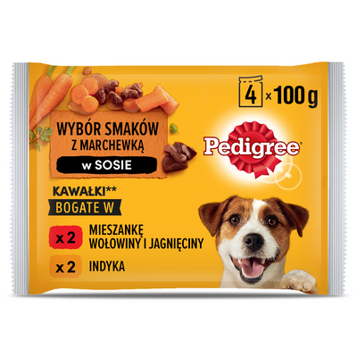 Pedigree Natvoer voor Volwassen Honden in Saus (Rund & Lam, Kalkoen & Wortel) 4x100g