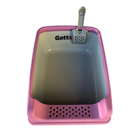 Roze kattenbak met spatel 20cm x 35xm x 50cm