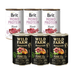 Brit Mono Protein Lamb 3x400g + WILD FARM Monoprotein Pork 3x400g