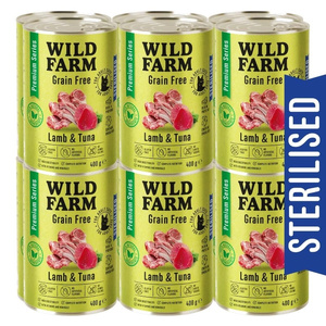 WILD FARM Premium Grain Free Lam en Tonijn 12x400g - graanvrije voeding voor gesteriliseerde katten
