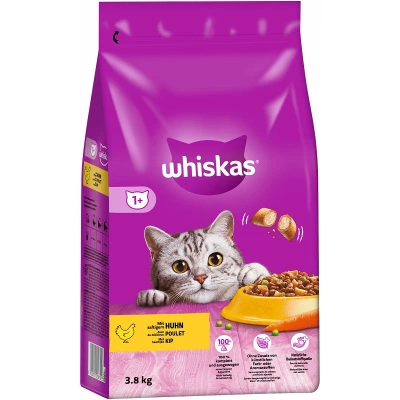 WHISKAS Adult 3x3.8 kg - droogvoer voor volwassen katten, met heerlijke kip