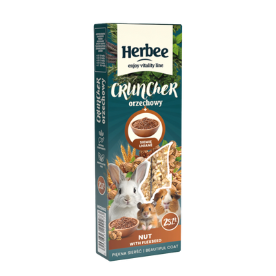 HERBEE cruncher voor knaagdieren en konijnen 115g walnoot met lijnzaad
