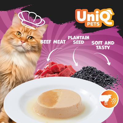 UNIQ PETS Natvoer voor katten ROYAL BEEF rundvleespaté met lancetzaad 30 g x 8 st 