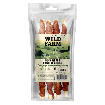 WILD FARM Lange runderhuidstick met eend 28cm 320g hondensnacks