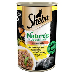 SHEBA blikje 400 g Nature's Collection - volledig natvoer voor volwassen katten, met kip en visolie met een bijgerecht van yam en sperziebonen, in saus