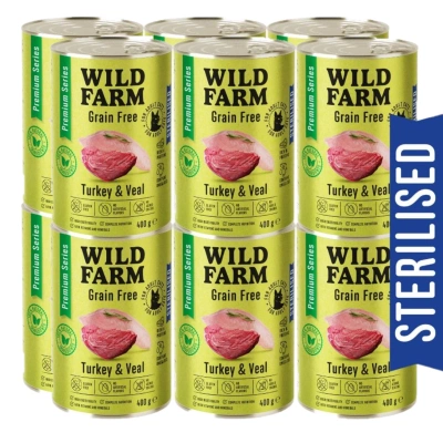 WILD FARM Premium Grain Free Turkey and Veal 12x400g - graanvrije voeding voor gesteriliseerde katten