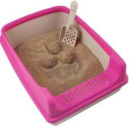 Roze kattenbak met spatel 20cm x 35xm x 50cm