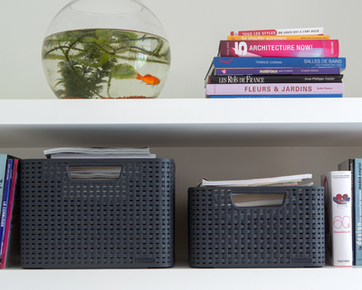 Curver Rattan Style Mand met deksel grijs S