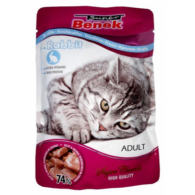 SUPER BENEK Adult Zakje voor katten met stukjes konijn 100g