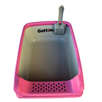 Roze kattenbak met spatel 20cm x 35xm x 50cm