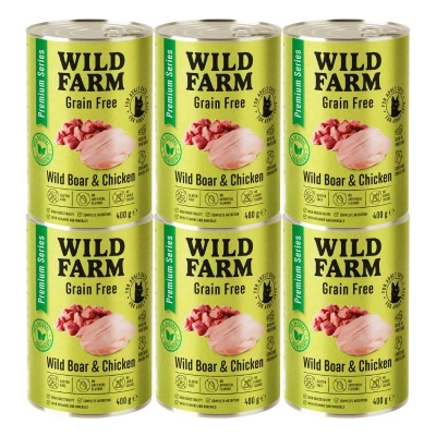 WILD FARM Premium Graanvrij Wild Zwijn en Kip 6x400g - graanvrij kattenvoer
