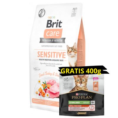 Brit Care Cat Grain-Free Sensitive Gezonde Spijsvertering & Delicate Smaak met Kalkoen & Zalm 7kg + GRATIS een verrassing voor je kat!