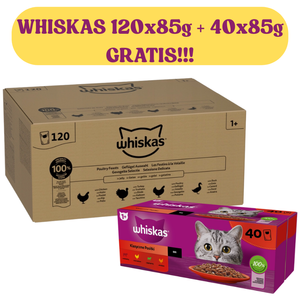 Whiskas Poultry Feast 120x85g Natvoer voor volwassen katten in gelei + WHISKAS Adult 40x85 g Classic Meals