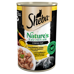 SHEBA blikje 400 g Nature's Collection - volledig natvoer voor volwassen katten, gevogeltecocktail met lever en visolie met wortelgarnituur, in terrine