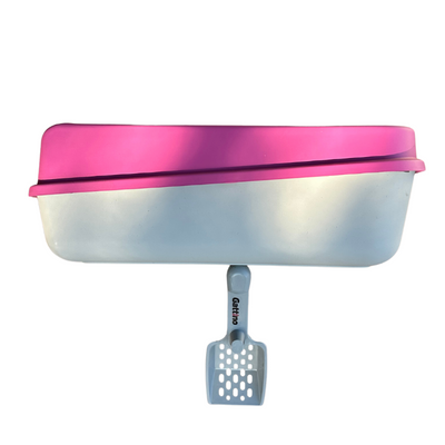 Roze kattenbak met spatel 20cm x 35xm x 50cm