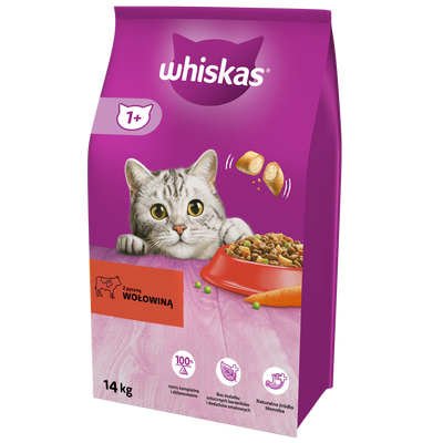 WHISKAS Droog Kattenvoer 1+ met Rundvlees 2x14kg