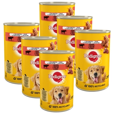 Pedigree Natvoer voor Volwassen Honden met Rundvlees Jellied Blik 6x400g