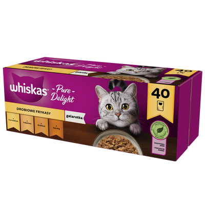 WHISKAS Adult Zakjes 40 x 85 g Gevogeltebeignets - natvoer voor volwassen katten, in gelei (stukjes met: kip, kalkoen, gevogelte, eend)