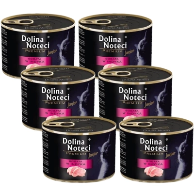 Dolina Noteci Premium Junior voor Katten Rijk aan Kalkoen 6x185g