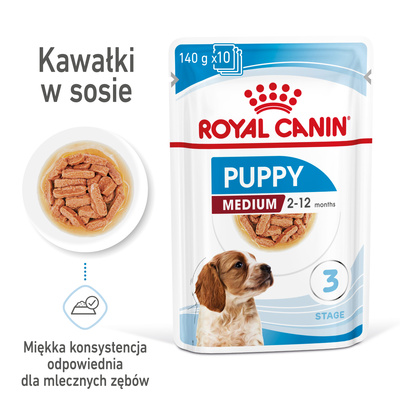 ROYAL CANIN Medium Puppy 140g natvoer in saus voor puppy's tot 12 maanden, middelgroot ras
