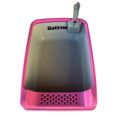 Roze kattenbak met spatel 20cm x 35xm x 50cm