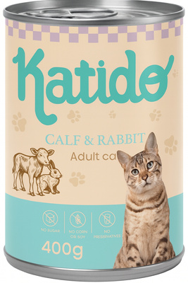 Katido Nat Kattenvoer Kalfsvlees met Konijn 12x400g