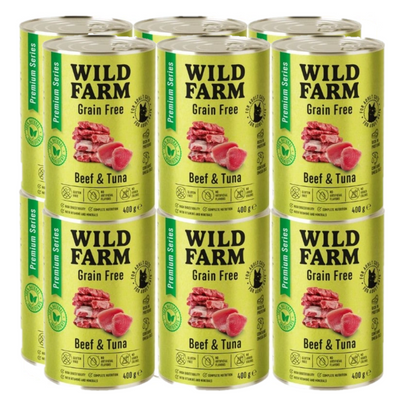 WILD FARM Premium Graanvrij Rundvlees en Tonijn 12x400g - graanvrij kattenvoer