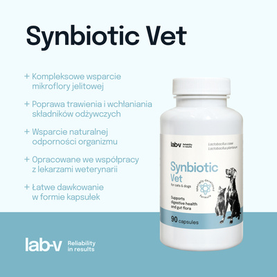 LAB-V Synbiotic Vet - ondersteuning van de gastro-intestinale gezondheid en darmflora voor honden en katten 90 capsules