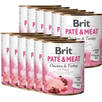 Brit Paté & Vlees voor Puppy Kip met Kalkoen 12x800g