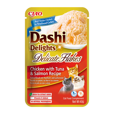 INABA Dashi Delights Delicate Vlokken Kip met Tonijn &amp; Zalm Recept 40g