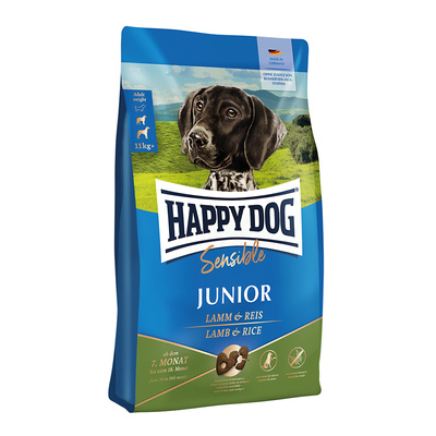 HAPPY DOG Sensible Junior, droogvoer, lam/rijst, 10 kg + GRATIS een verrassing voor je hond!