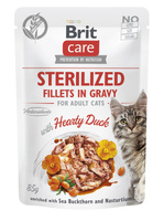 BRIT CARE Kat Gesteriliseerde Filets in Jus met Hartige Eend Verrijkt met Duindoorn en Nasturtium 85g