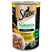  SHEBA blikje 400 g Nature's Collection - volledig natvoer voor volwassen katten, gevogeltecocktail met lever en visolie met wortelgarnituur, in terrine