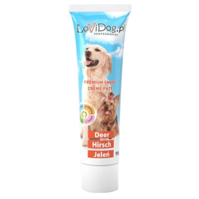 Lovi Dog Snack Creme Pate Dear - hondenpaté in een tube, met hert, vitaminen en Omega-3 90g 