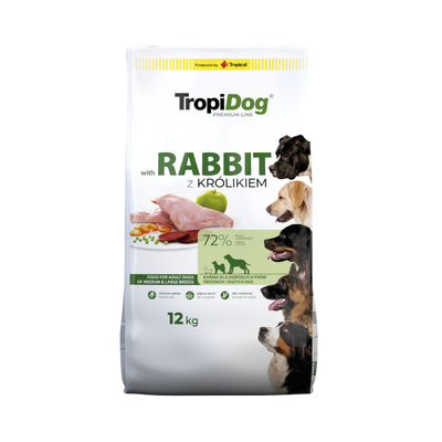 TROPIDOG Premium Adult middelgrote & grote rassen rijk aan konijn en rijst 12kg 