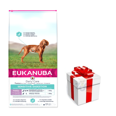 Eukanuba Daily Care Puppy Gevoelige Spijsvertering 12kg + GRATIS een verrassing voor je hond!