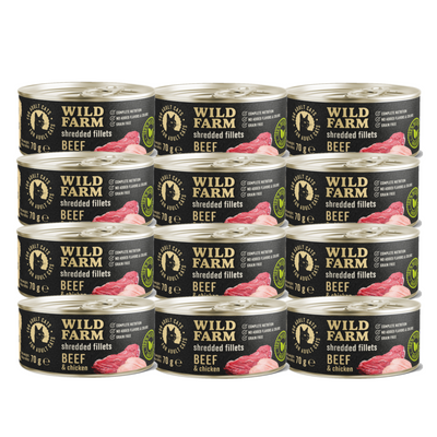 WILD FARM Filets Rund & Kip 12x70g - graanvrij nat kattenvoer in bouillon