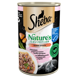 SHEBA blikje 400 g Nature's Collection - volledig natvoer voor volwassen katten, met zalm gegarneerd met yam en sperziebonen, in saus