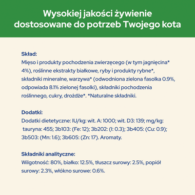 CAT CHOW Gesteriliseerd kattenvoer met lam en sperziebonen in saus 85g - 20 SASKETS + 6 GRATIS !!!