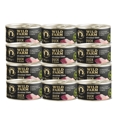 WILD FARM Fillets Duck&Chicken 12x70g - graanvrij nat kattenvoer in bouillon