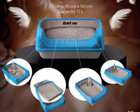 Paarse kattenbak met spatel 20cm x 35xm x 50cm