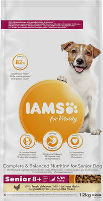 IAMS-Dry voeding voor vitaliteit voor senior kleine en middelgrote honden, met verse kip 12kg