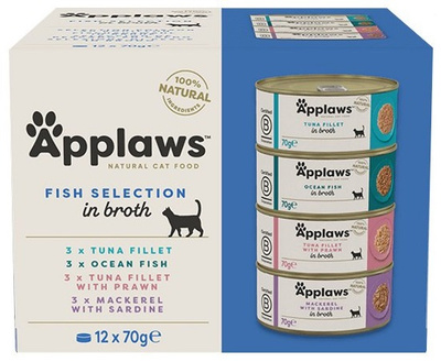 Applaws Multipack Blikken in bouillon voor katten Visselectie 12x70g CUP