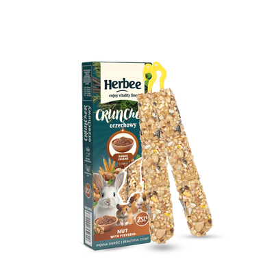 HERBEE cruncher voor knaagdieren en konijnen 115g walnoot met lijnzaad